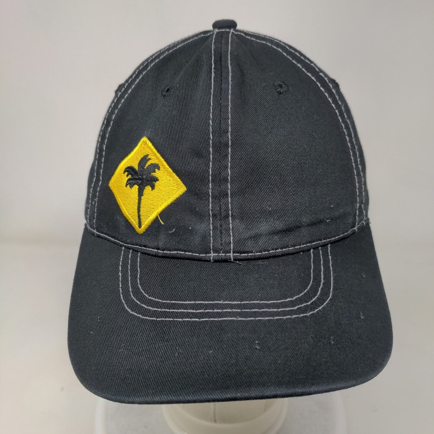 Palm Tree Strapback Hat Black One Size Adjustable Embroidered 6 Panel
