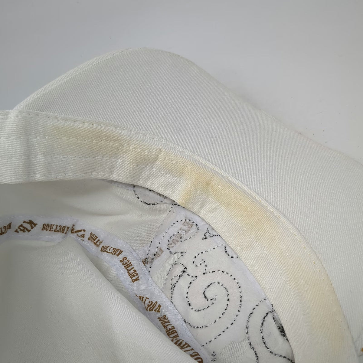 KBETHOS Army Cap White OSFM Beaded Cross Rhinestone Distressed Brown Gold Hat