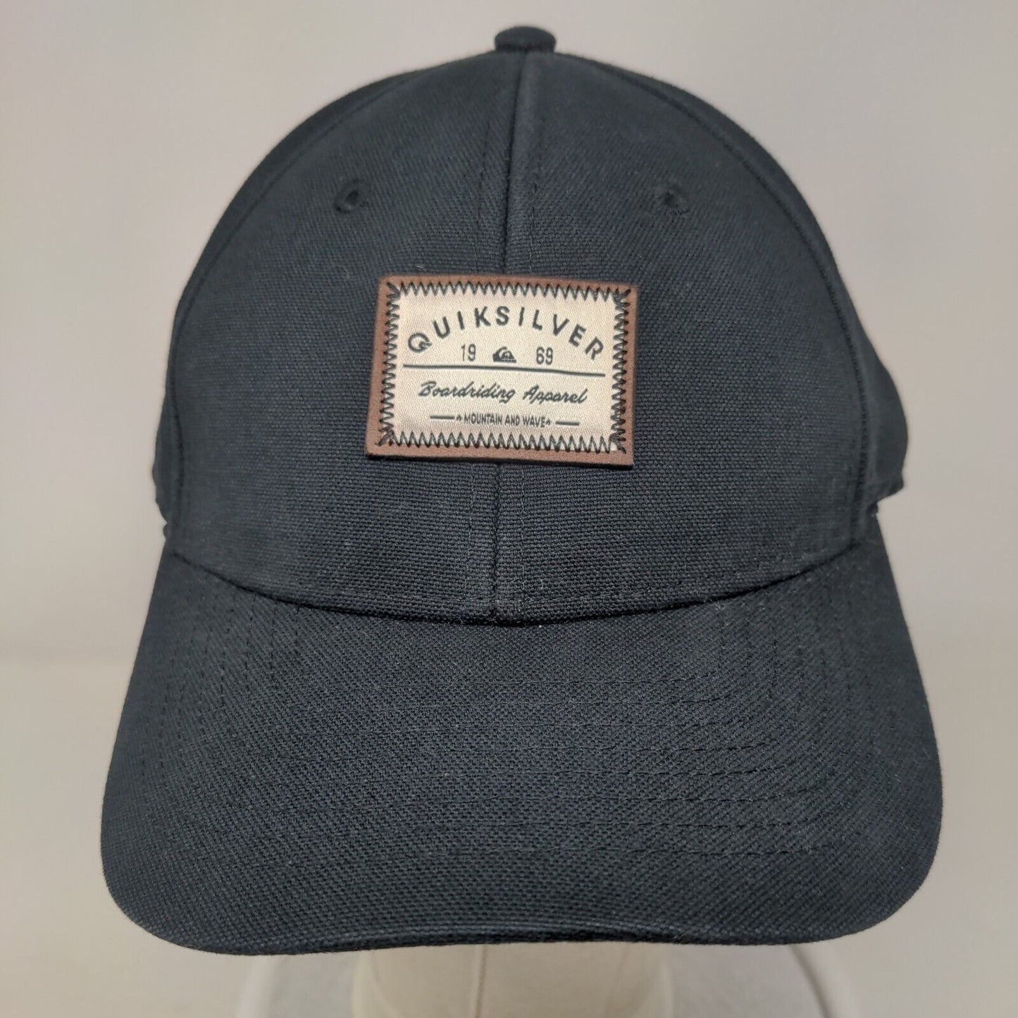 Quiksilver Slideback Hat Black OSFM Adjustable Patch Logo Vented Holes 6 Panel
