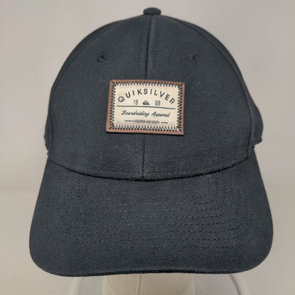 Quiksilver Slideback Hat Black OSFM Adjustable Patch Logo Vented Holes 6 Panel