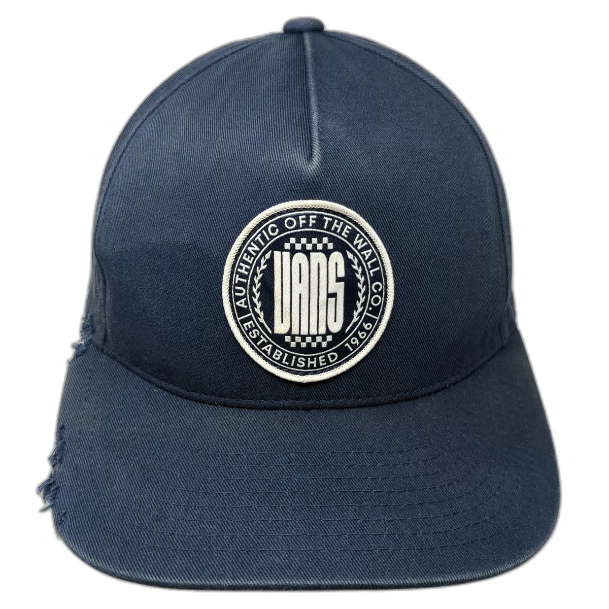Vans 5 Panel Blue One Size Distressed Frayed Snapback Logo Patch Cotton Hat