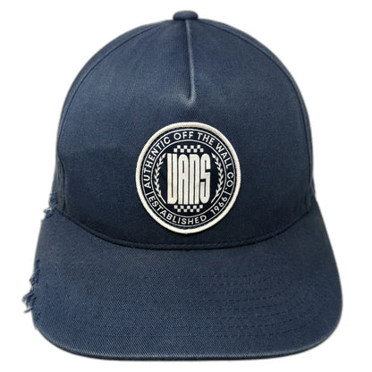 Vans 5 Panel Blue One Size Distressed Frayed Snapback Logo Patch Cotton Hat