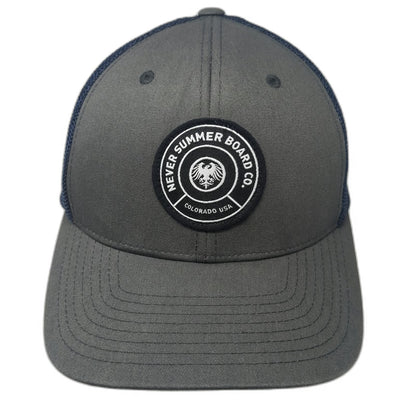 Never Summer Board Co Baseball Cap Gray Blue One Size Mesh Back Flexfit Hat