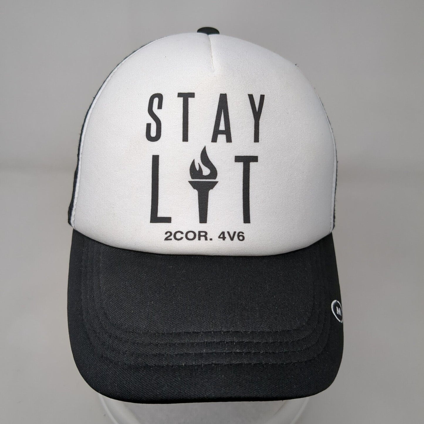 Stay Lit 2Cor 4V6 Snapback Trucker Hat Black OSFA Adjustable Mesh Back 6 Panel