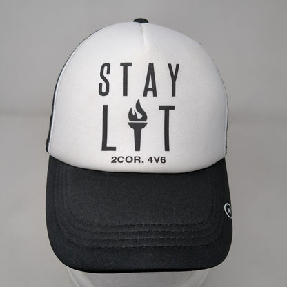 Stay Lit 2Cor 4V6 Snapback Trucker Hat Black OSFA Adjustable Mesh Back 6 Panel