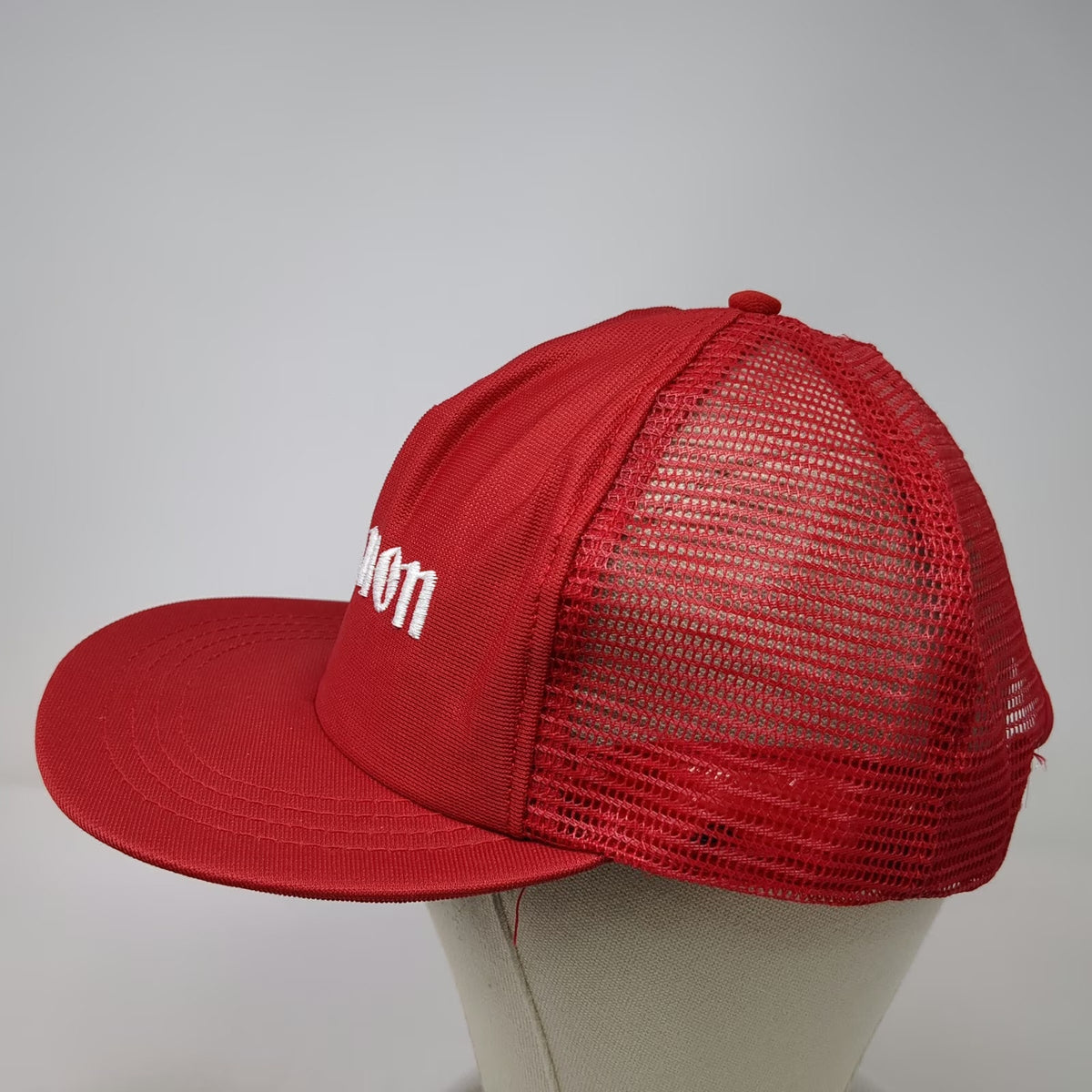 Canon Trucker Hat Red One Size Embroidered Logo Made in USA Mesh Back Snapback
