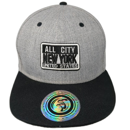 T&T Snapback Gray One Size New York All City United States Flat Brim Hat