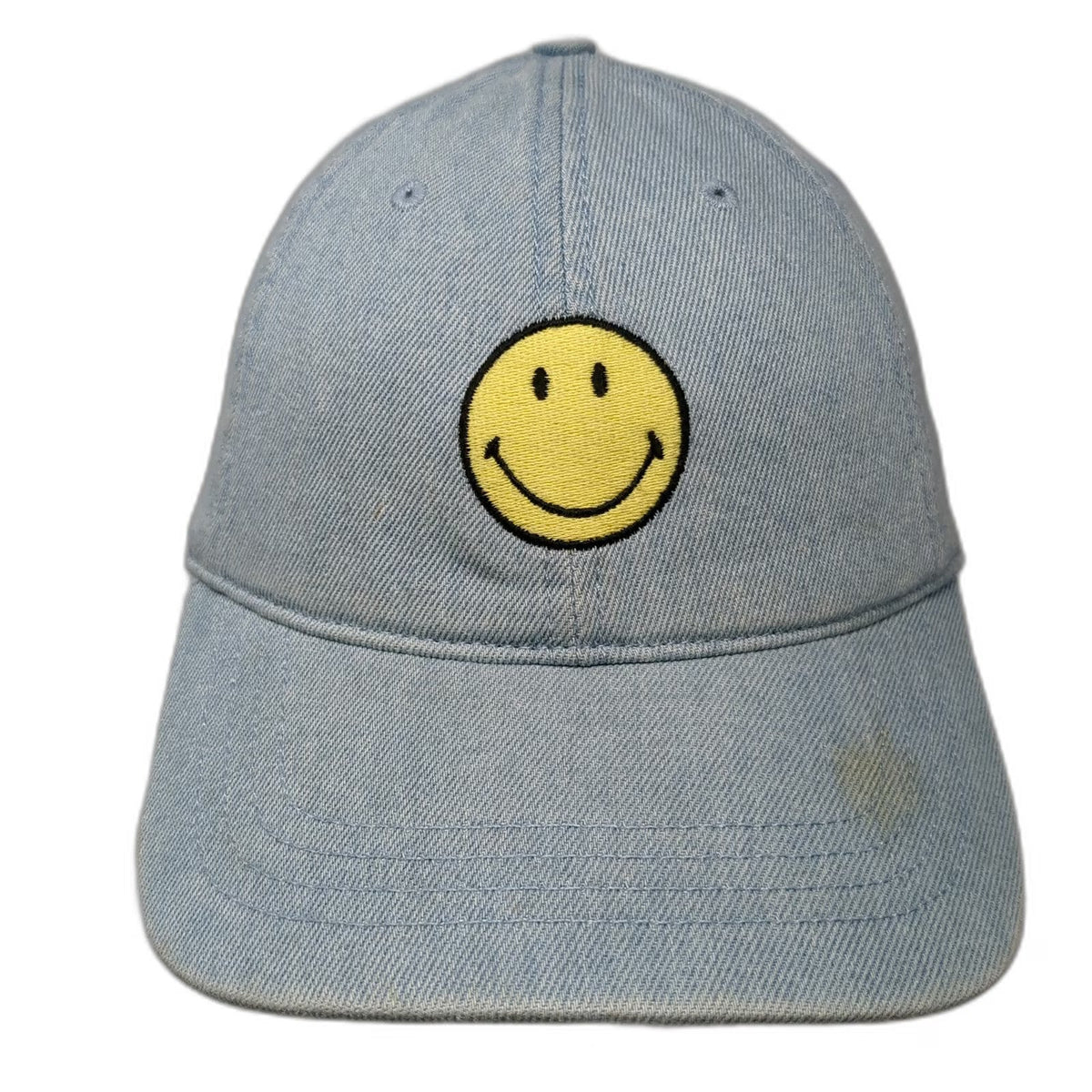American Eagle Baseball Cap Blue One Size Denim Smiley Face Slideback Cotton Hat
