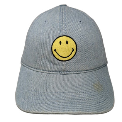American Eagle Baseball Cap Blue One Size Denim Smiley Face Slideback Cotton Hat