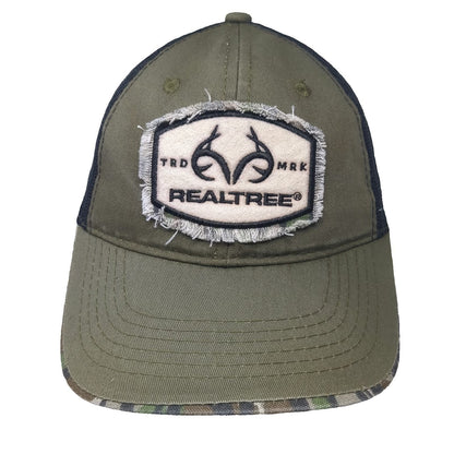 Realtree Trucker Hat Green One Size Snapback Frayed Patch Camo Brim Antler