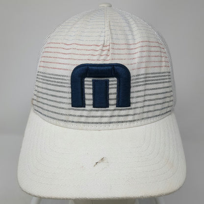 TravisMathew Trucker Hat White Blue Gray One Size Mesh Back Striped Structured
