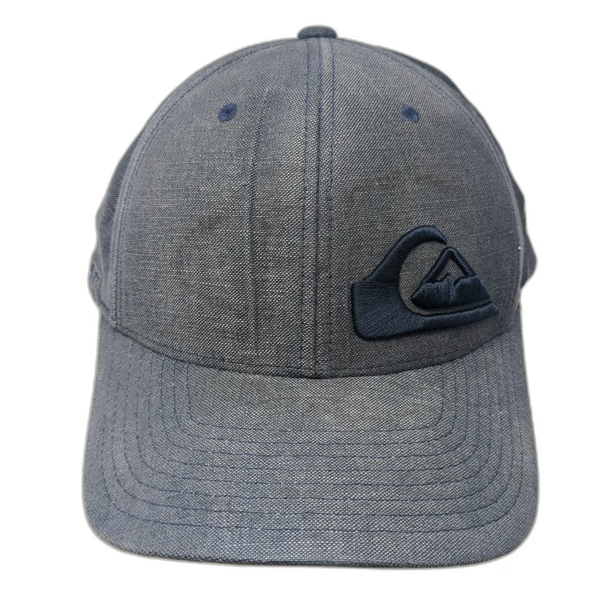 Quiksilver Baseball Cap Blue XL Flexfit Linen Blend Embroidered Logo Stretch Hat