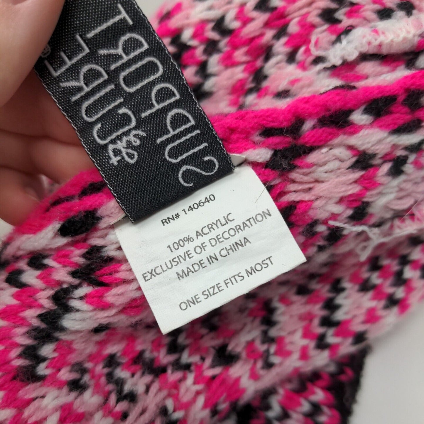 Support The Cure Pink Ribbon Knit Pom Pom Beanie Hat Multicolor OSFM
