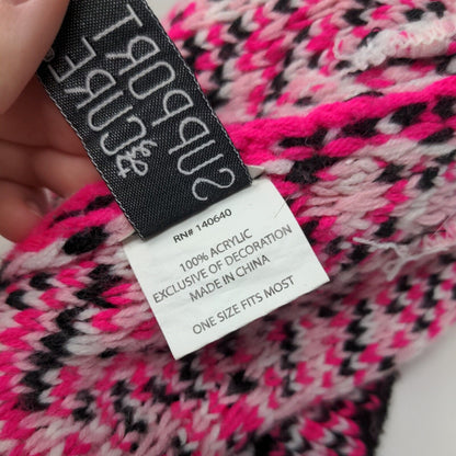 Support The Cure Pink Ribbon Knit Pom Pom Beanie Hat Multicolor OSFM