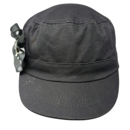 ABG Accessories Army Cap Gray One Size Polka Dot Flower Rhinestone Elastic Hat
