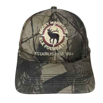 Rocky Mountain Elk Foundation Slideback Hat Camo OSFA Leather Strap
