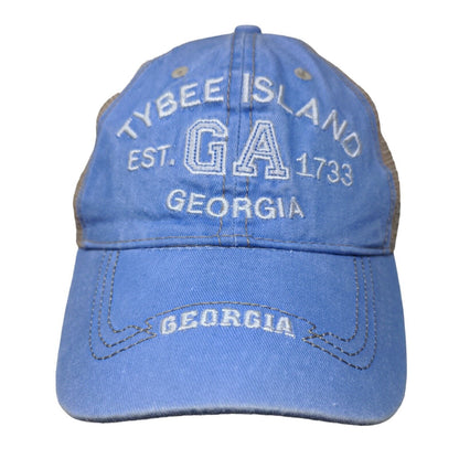 Lucky Men's Snapback Mesh Back Hat Blue Embroidered Tybee Island Georgia Logo