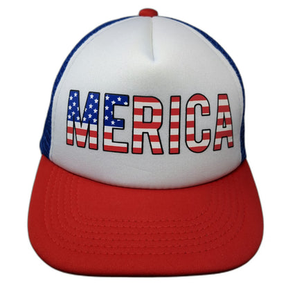 The Lord of the Wigs White Blue Red Trucker Hat One Size Merica Flag Graphic