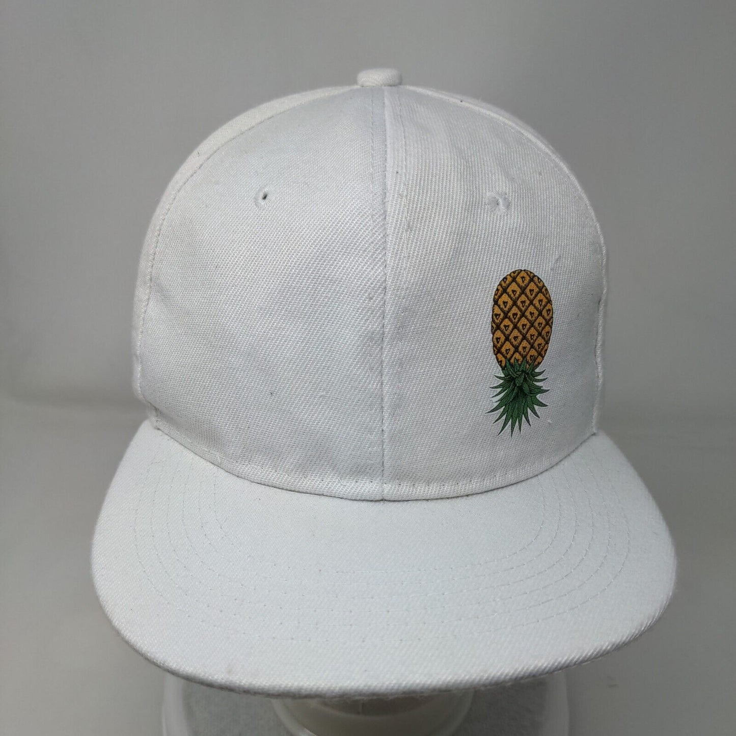 Pineapple Snapback Hat White OSFA Adjustable Vented Holes 6 Panel Acrylic