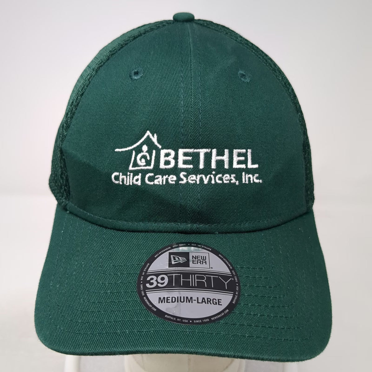 New Era Baseball Cap Green L Bethel Child Care Services Mesh Back 39THIRTY Hat