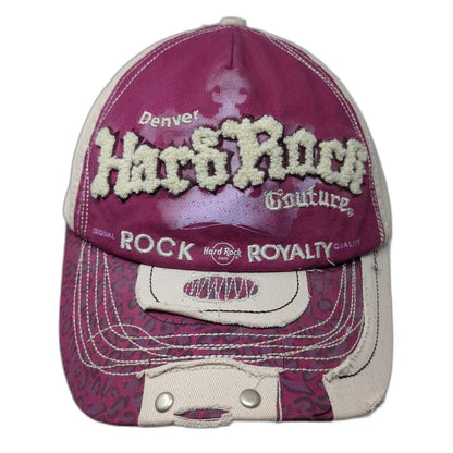 Hard Rock 5 Panel Purple Beige Hat One Size Chenille Animal Print Distressed