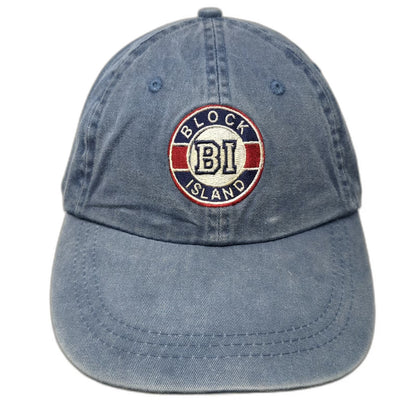 J. America Baseball Cap Blue One Size Block Island BI Patch Cotton Strapback Hat