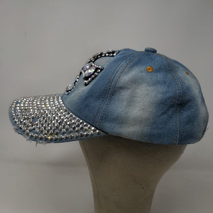 Unbranded Women's Slideback Hat Blue Western Rhinestones Cross Accents