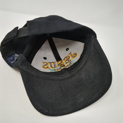 Jesus Has Me Hooked Strapback Hat Black One Size Embroidered 6 Panel