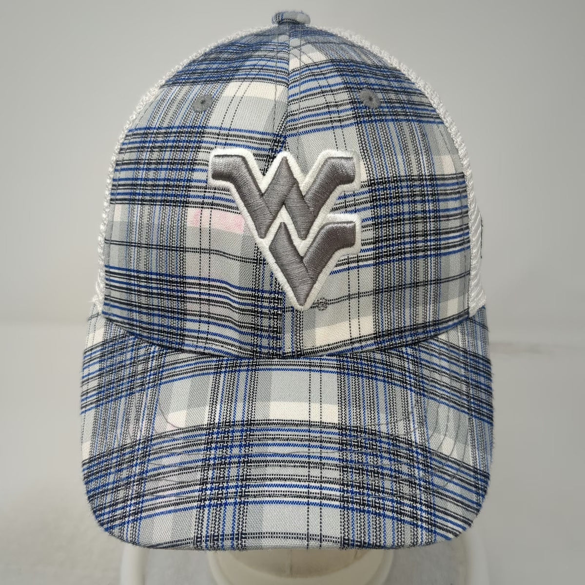 West Virginia Mountaineers NCAA Top of the World Hat Gray Blue OSFM Plaid Mesh