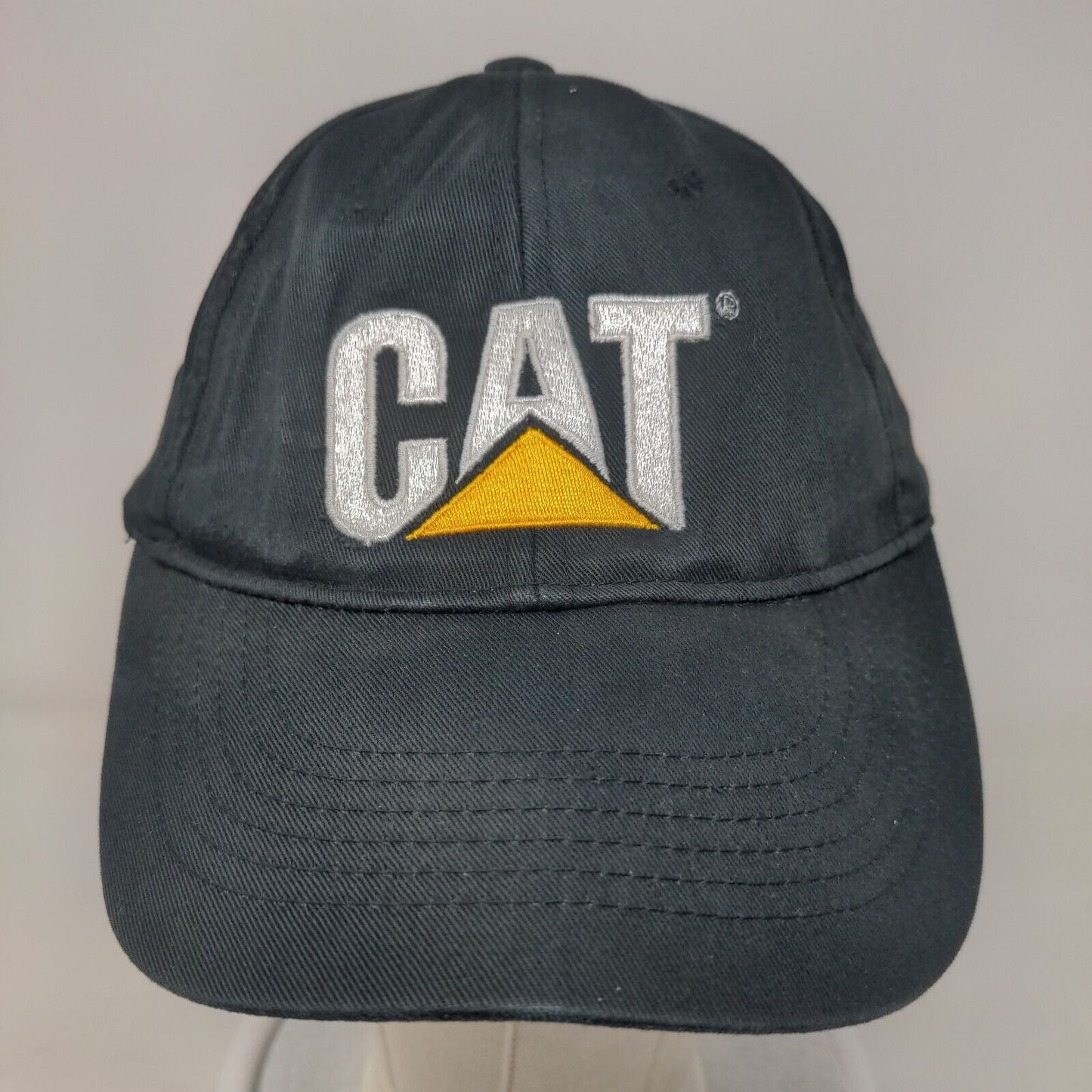 CAT Strapback Hat Black OSFM Adjustable Embroidered Vented Holes 6 Panel Cotton