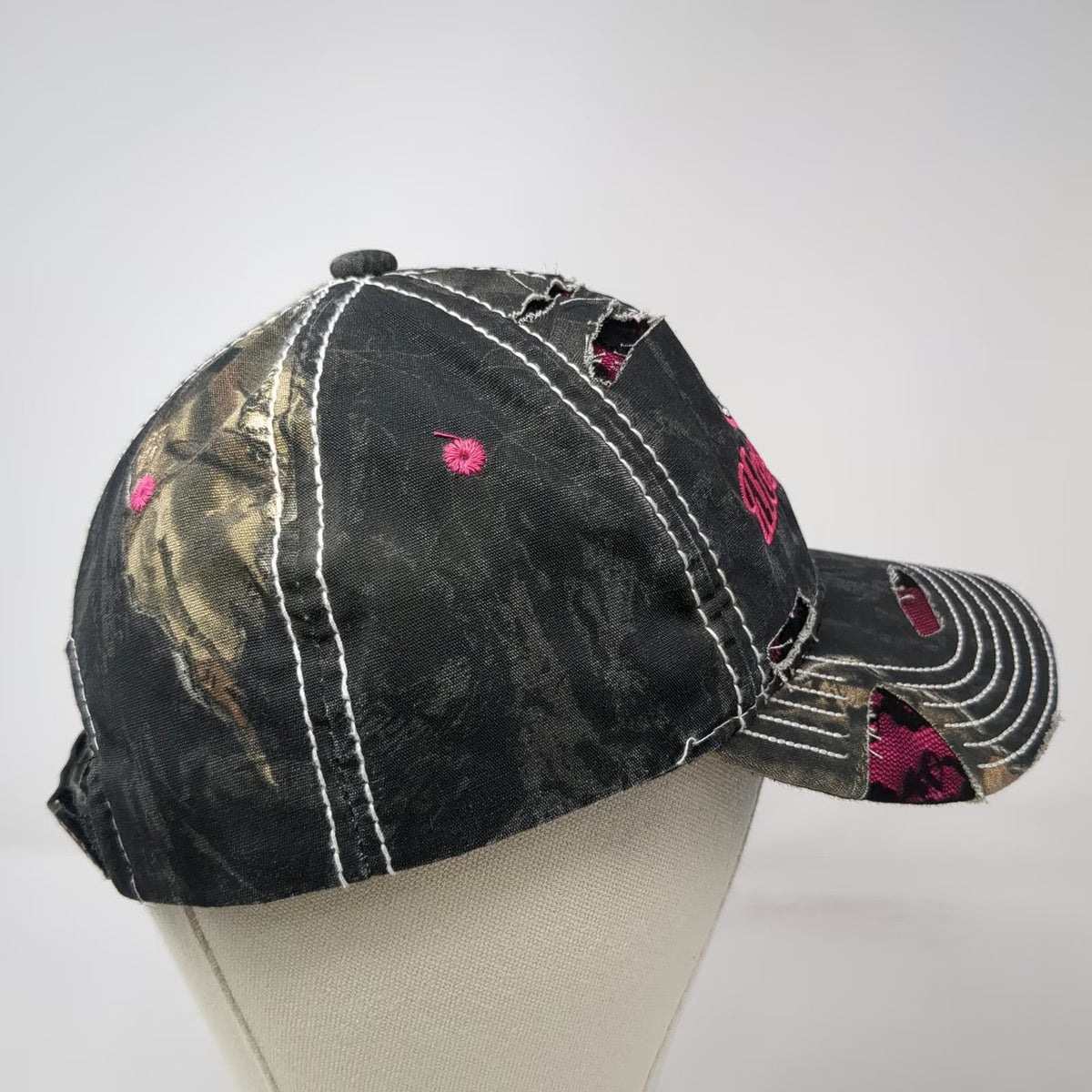 Mossy Oak Baseball Cap Black Pink One Size Lace Underlay Strapback Hat Camo Logo