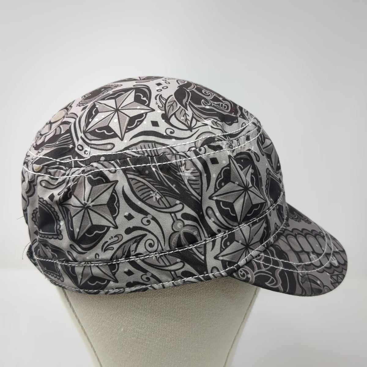 Hot Leathers Army Cap Gray One Size Sugar Skull Tattoo Art Strapback Hat Rose