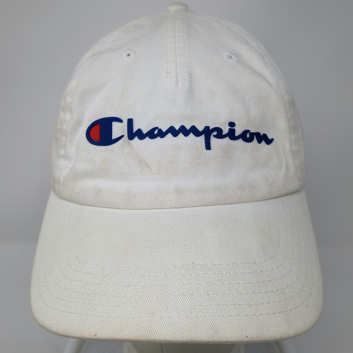 Champion 5 Panel White Hat One Size Strapback 100% Cotton Embroidered Logo