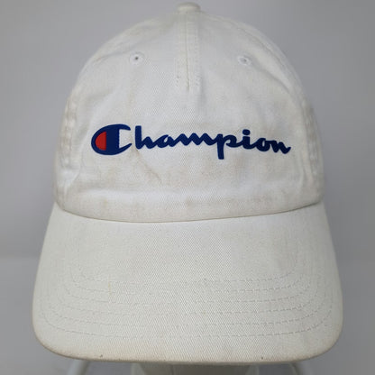 Champion 5 Panel White Hat One Size Strapback 100% Cotton Embroidered Logo