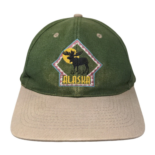 Alaska Moose Slideback Hat Green OSFA Embroidered Adjustable Colorblock