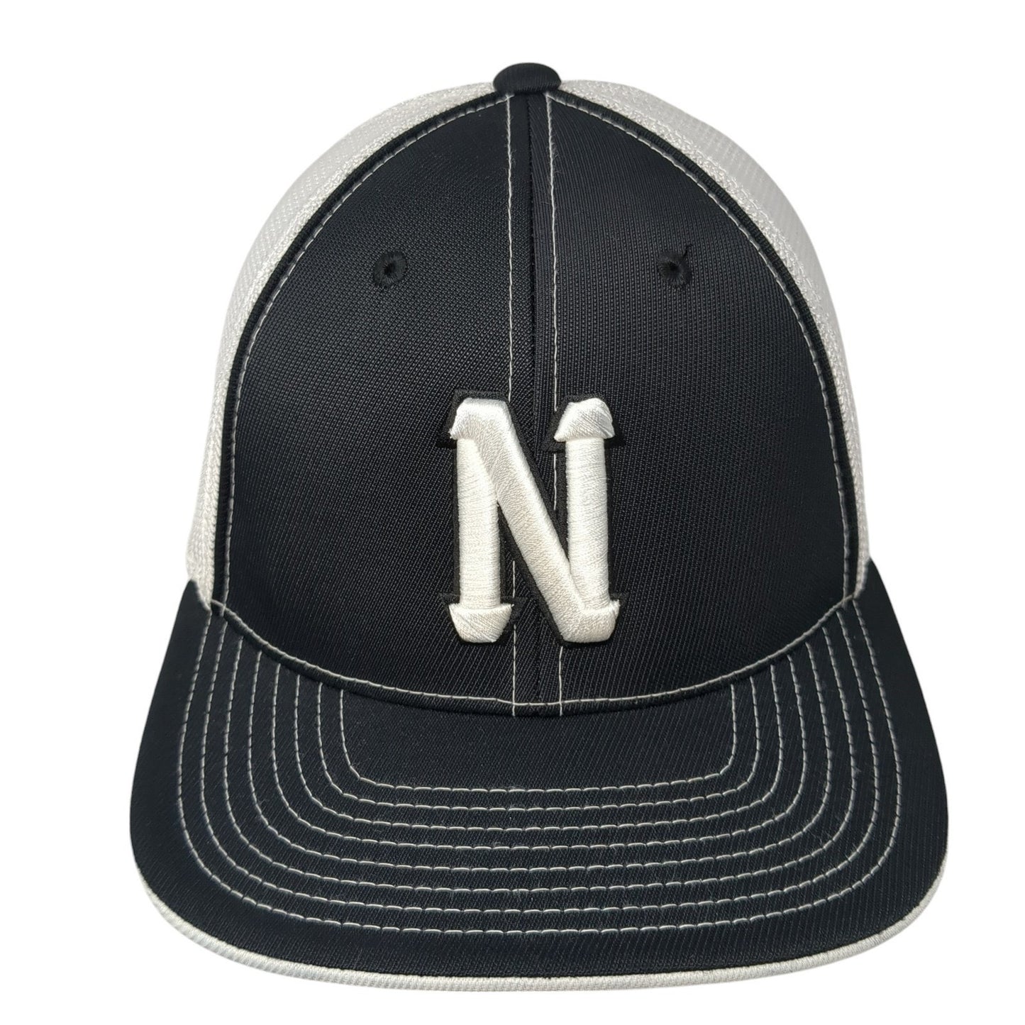 Letter N Fitted Mesh Back Trucker Hat Black 7 3/8 Stretch Colorblock