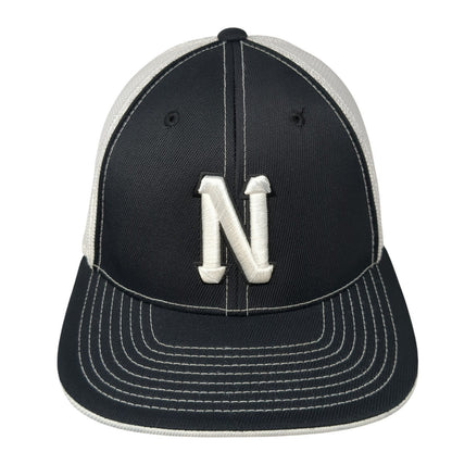 Letter N Fitted Mesh Back Trucker Hat Black 7 3/8 Stretch Colorblock