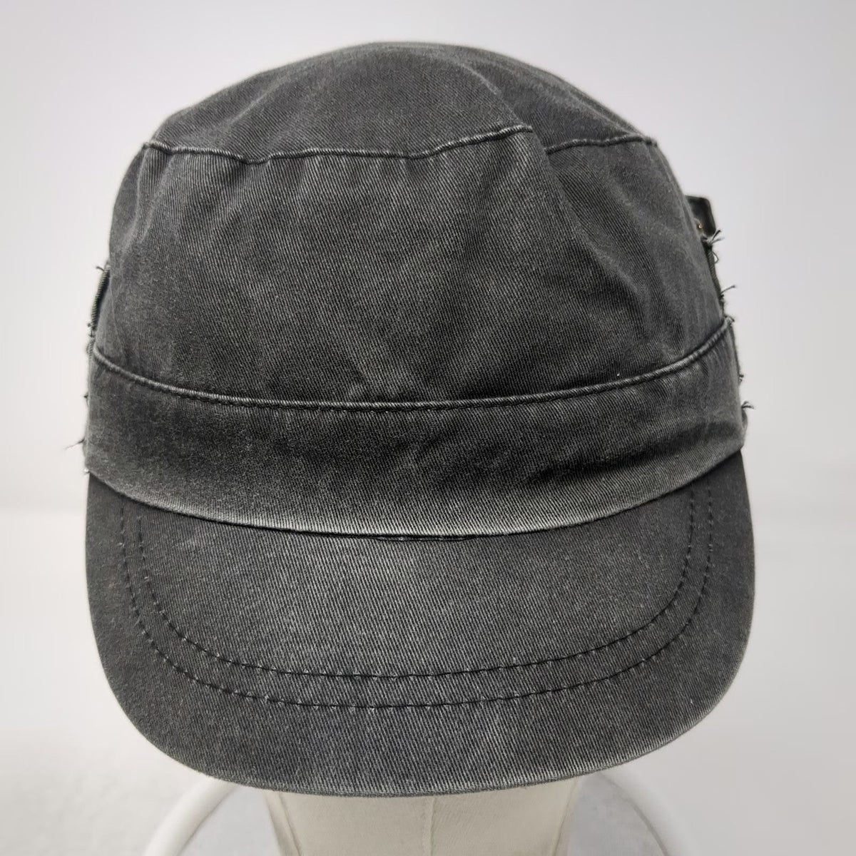 Army Cap Gray One Size Side Buckles Elastic Back Faded Flat Top Cotton Hat