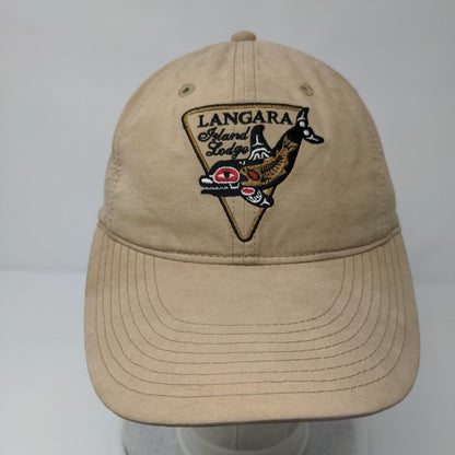 Langara Island Lodge Strapback Hat Tan One Size Adjustable Embroidered