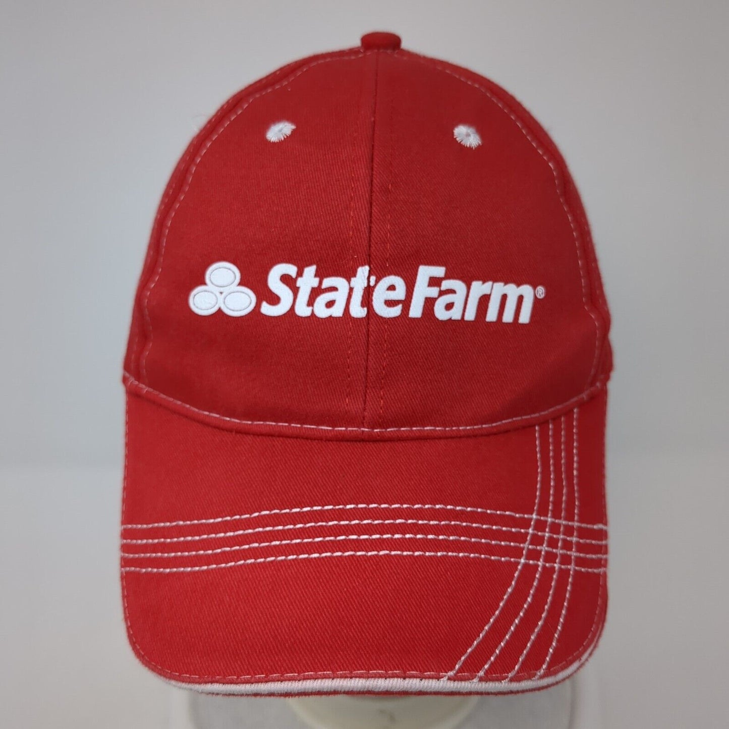 State Farm Strapback Hat Red One Size Adjustable Vented Holes 6 Panel Vitronic