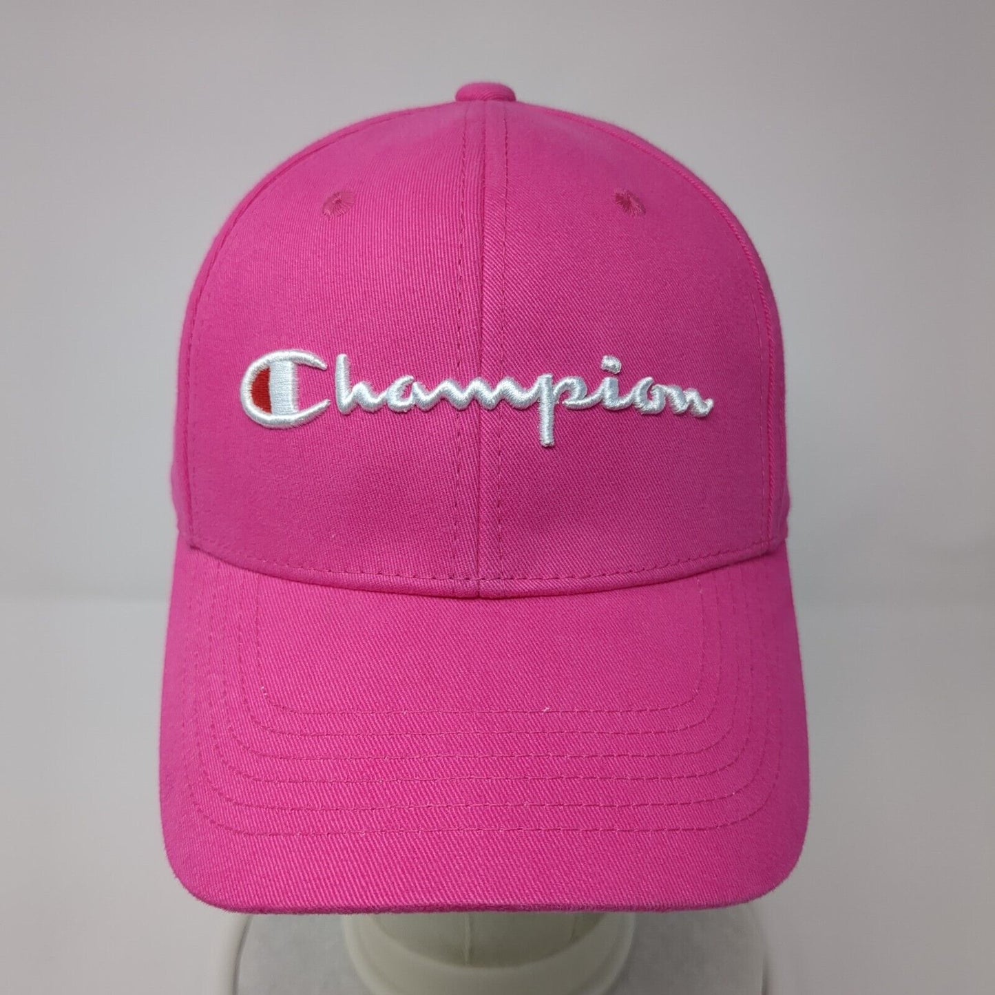 Champion Slideback Hat Pink One Size Embroidered Leather Strap 6 Panel