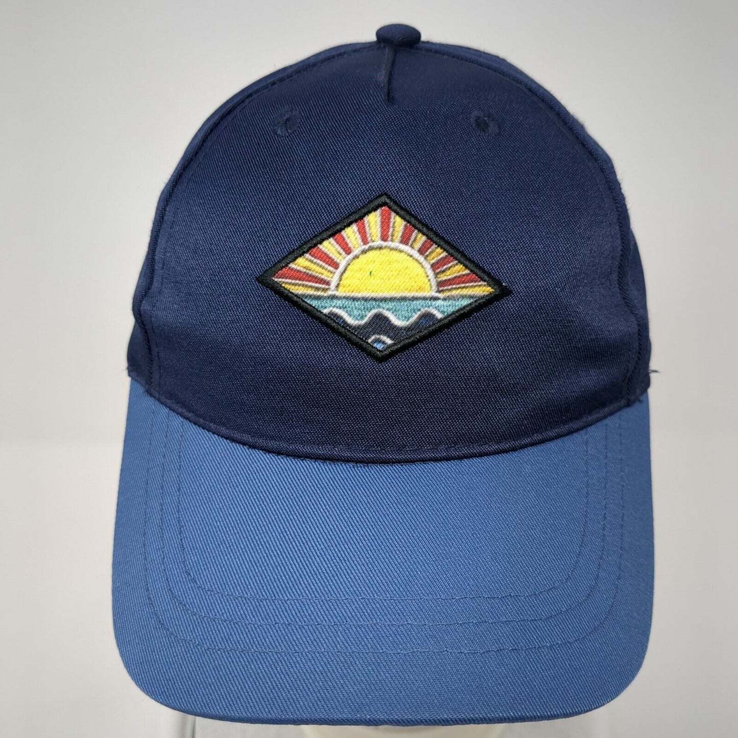 Sunset Strapback Hat Blue One Size Adjustable Embroidered Vented Holes 6 Panel