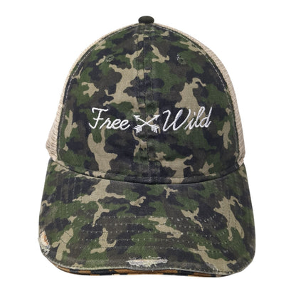 Free Wild Trucker Hat Multicolor OS Adjustable Distressed Camouflage Mesh Back