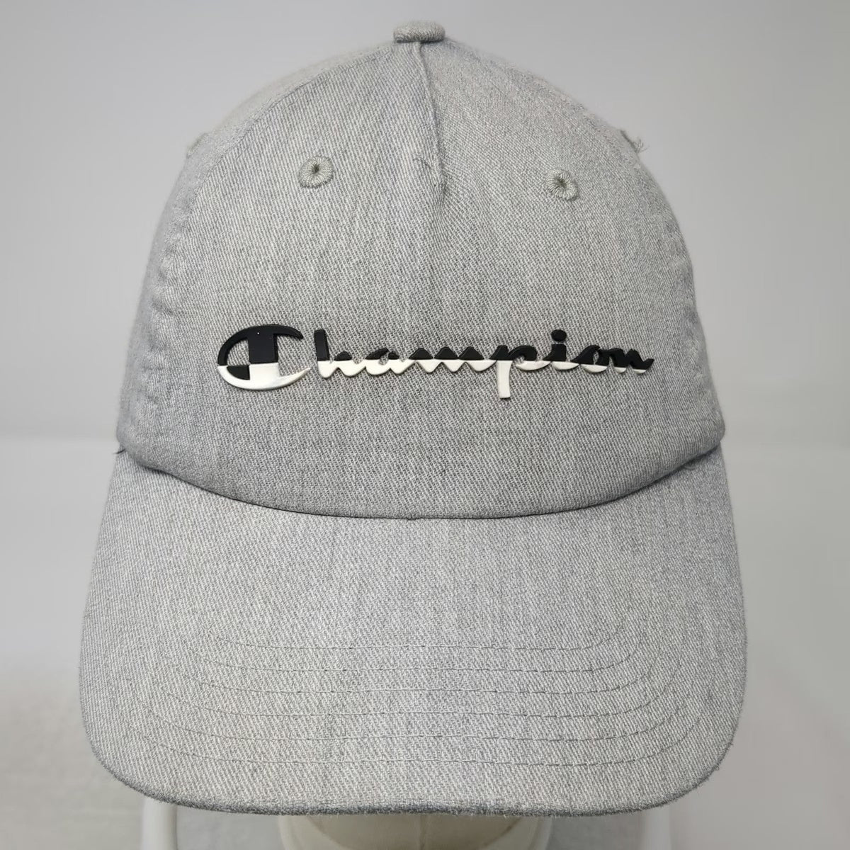 Champion 5 Panel Gray Hat One Size Jersey Fabric Script Logo Slideback C Logo