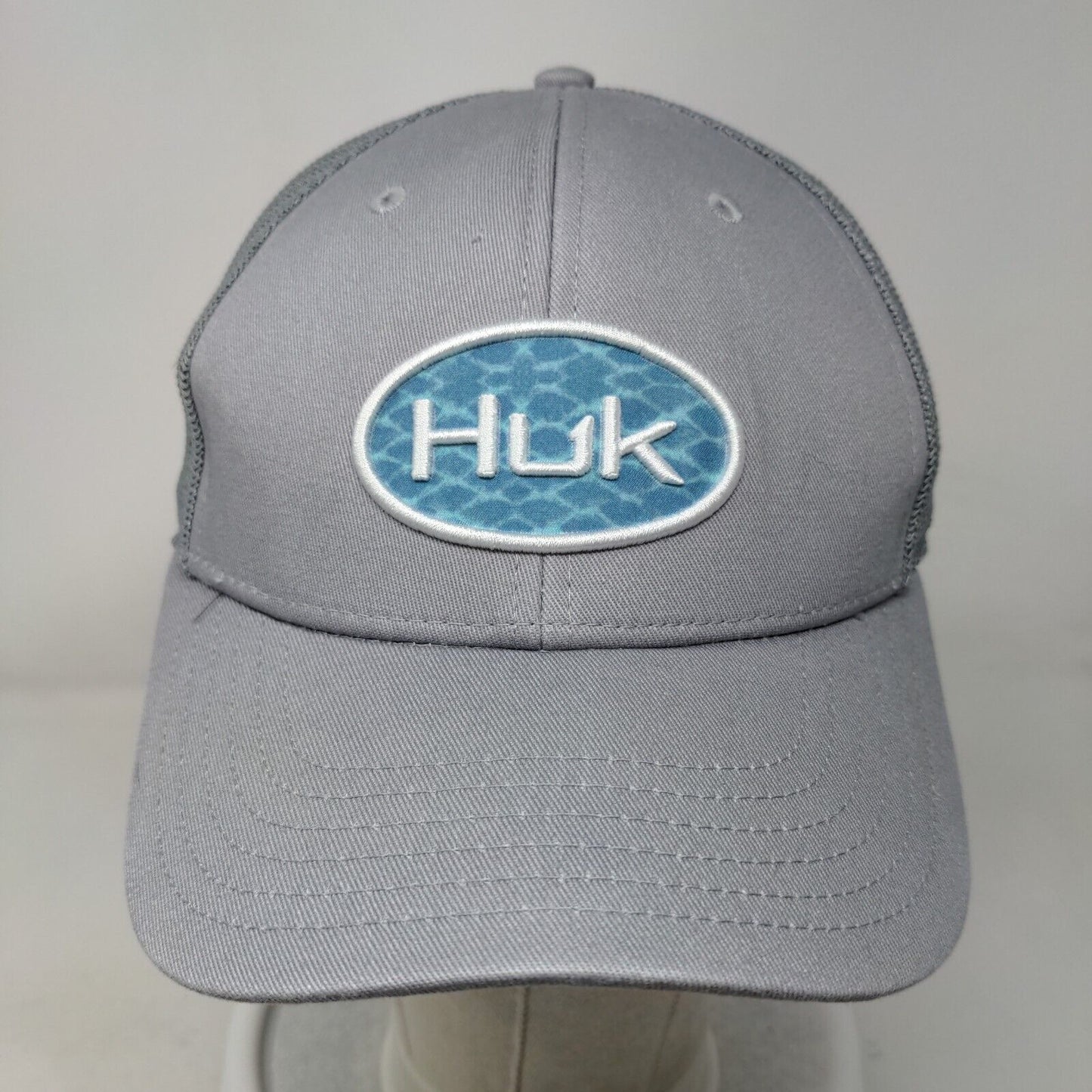 Huk Fishing Fitted Mesh Back Trucker Hat Gray L/XL Stretch 6 Panel