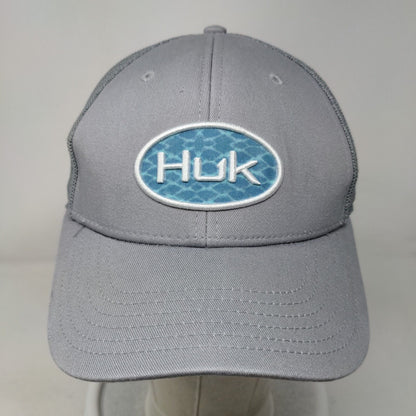 Huk Fishing Fitted Mesh Back Trucker Hat Gray L/XL Stretch 6 Panel