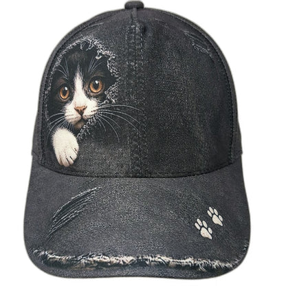 Snapback Gray One Size Distressed Denim Kitten Cat Animal Paw Prints Frayed Hat