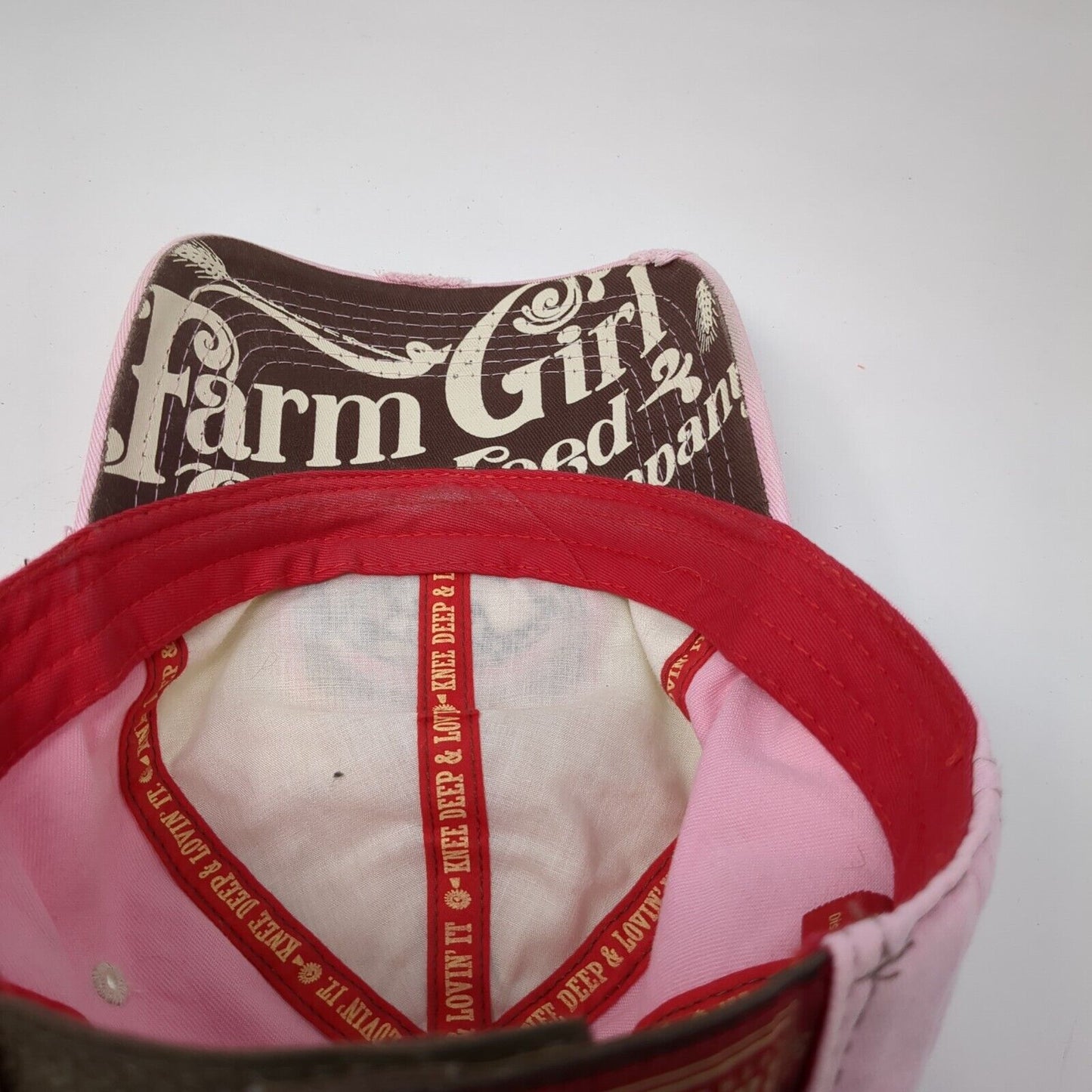 Farm Girl Authentic Strapback Hat Pink OSFA Embroidered Knee Dip & Lovin' It