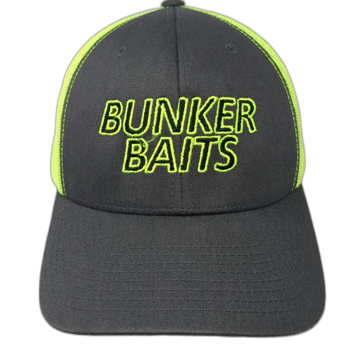 Yupoong Trucker Hat Gray Green One Size Mesh Back Snapback Bunker Baits Fishing