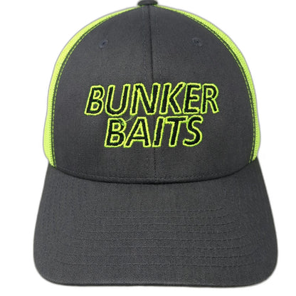 Yupoong Trucker Hat Gray Green One Size Mesh Back Snapback Bunker Baits Fishing